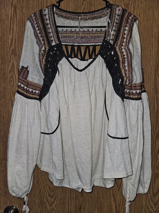 Free People Boho Embroidered Peasant Blouse - Cream - Picture 1 of 5